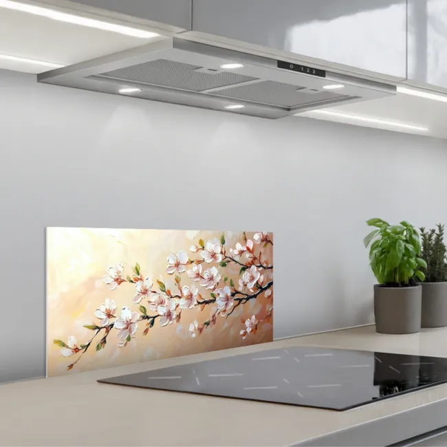 Bloesemtakken - Schilderachtig - Roze keuken achterwand spatscherm klein -3d_schuin