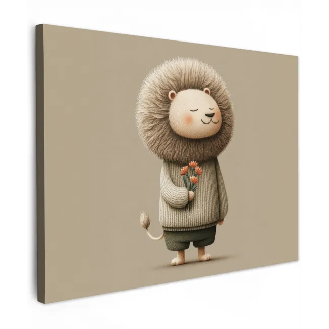 Canvas Print - Lion - Orange flowers - Friendly