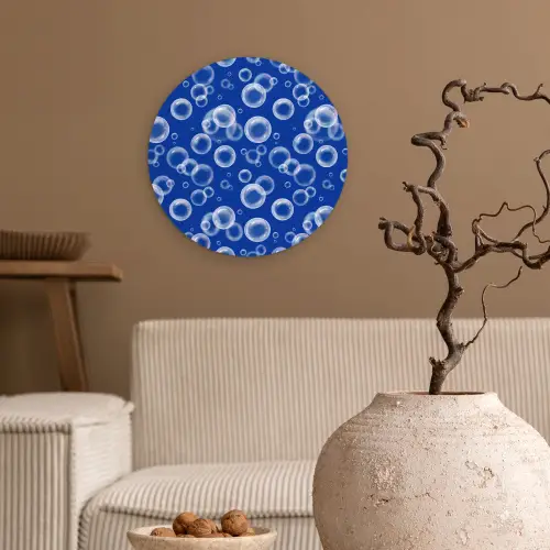 Bubbels - Patroon - Blauw Wandcirkel kunststof plaat 5mm dik klein -sfeer1