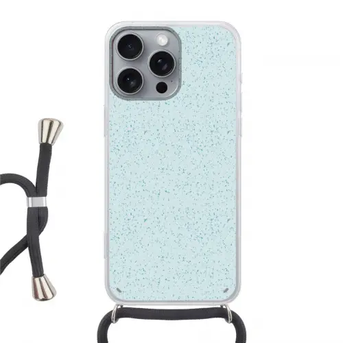 Terrazzo - Patroon - Kleurrijk - Baby Blauw Hoesje iPhone 16 Pro Max met koord klein 804 -3d
