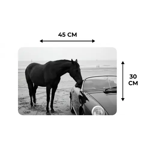Paard - Auto - Zwart - Wit Placemat vinyl groot -specs