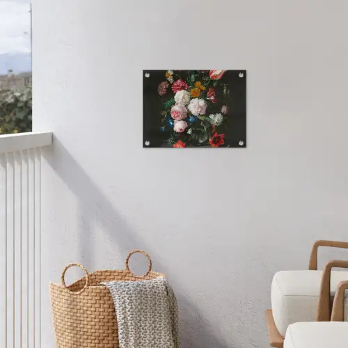 Stilleven met bloemen in een glazen vaas - Schilderij van Jan Davidsz. de Heem tuinposter los doek klein -sfeer8