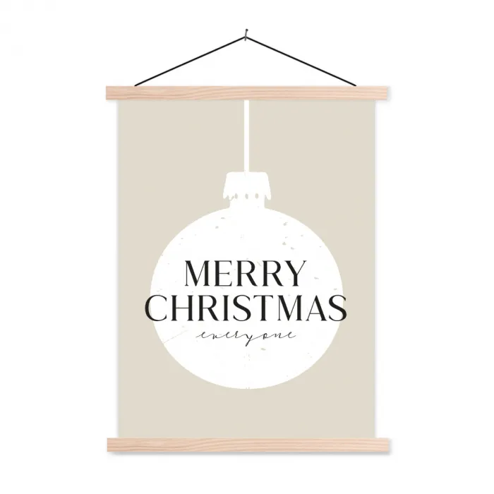 Christmas - Kerstballen - Japandi - Witte kerstballen textielposter latten blank klein -3d