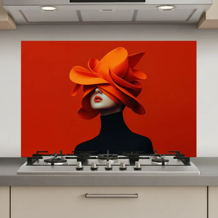 Oranje - Hoed - Vrouw keuken achterwand spatscherm klein -3d_website