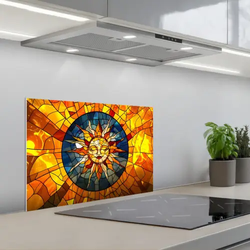 Mozaïek - Zon - Geel - Cirkel keuken achterwand spatscherm klein -3d_schuin