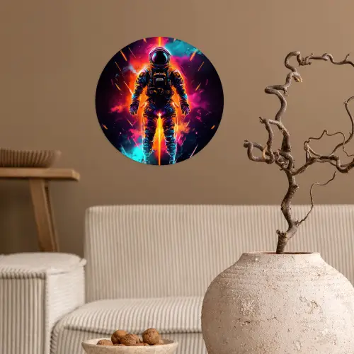 Astronaut - Neon - Gaming - Ruimte Wandcirkel behangsticker klein -sfeer1