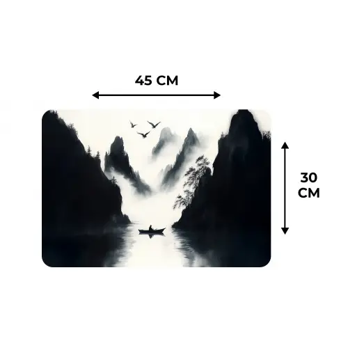 Roeiboot - Mistig - Bergen - Vogels Placemat vinyl groot -specs