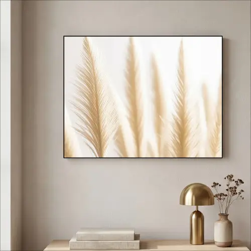 Pampas gras - Pluimen - Beige - Natuur Textielframe zwart klein -sfeer2