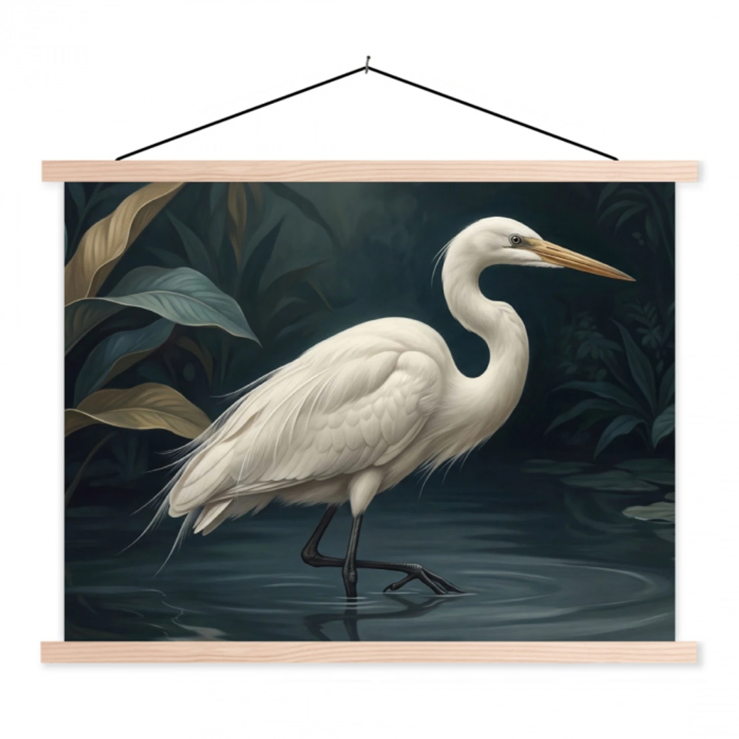 Reiger - Water - Natuur - Modern - Wit textielposter latten blank klein -3d