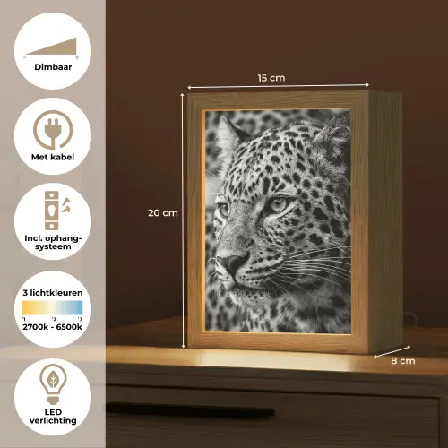 Luipaard - Zwart - Wit - Oog Light Box met kabel (Tafellamp) klein -USP_NL