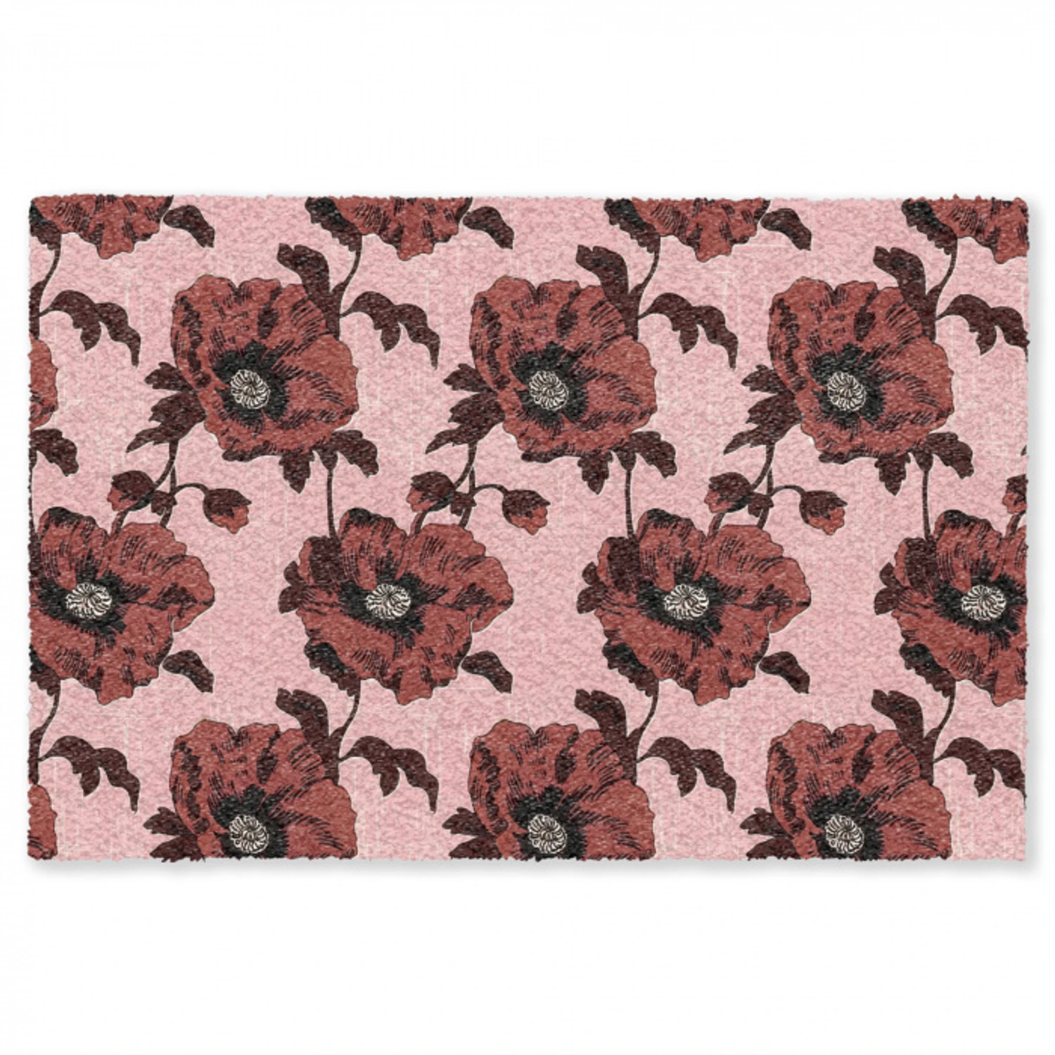 Bloemen - Retro - Rood Vloerkleed Rechthoek klein 1091 -3d