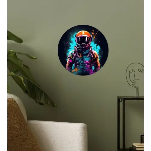 Astronaut - Neon - Gaming - Ruimte Wandcirkel behangsticker klein -sfeer2