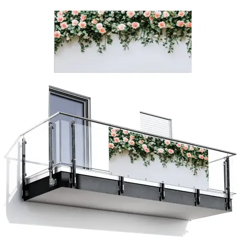 Bloemen - Muur - Rozen - Groen Balkonbeschermer Duitsland klein -3d