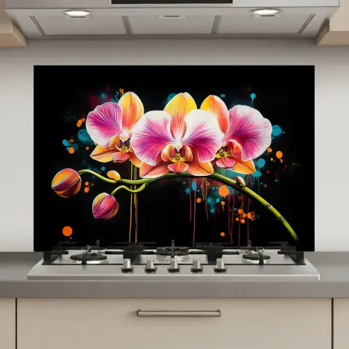 Orchidee - Graffiti - Kleurrijk - Bloemen - Abstract keuken achterwand spatscherm klein -3d_website