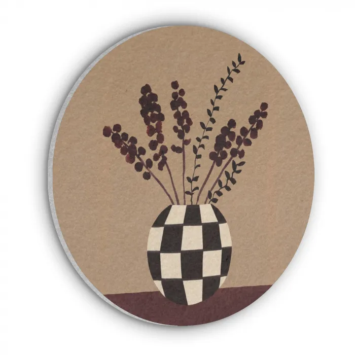 Minimalistisch - Vaas - Bloemen - Bruin Akoestische PET Vilt - Rond klein -3d