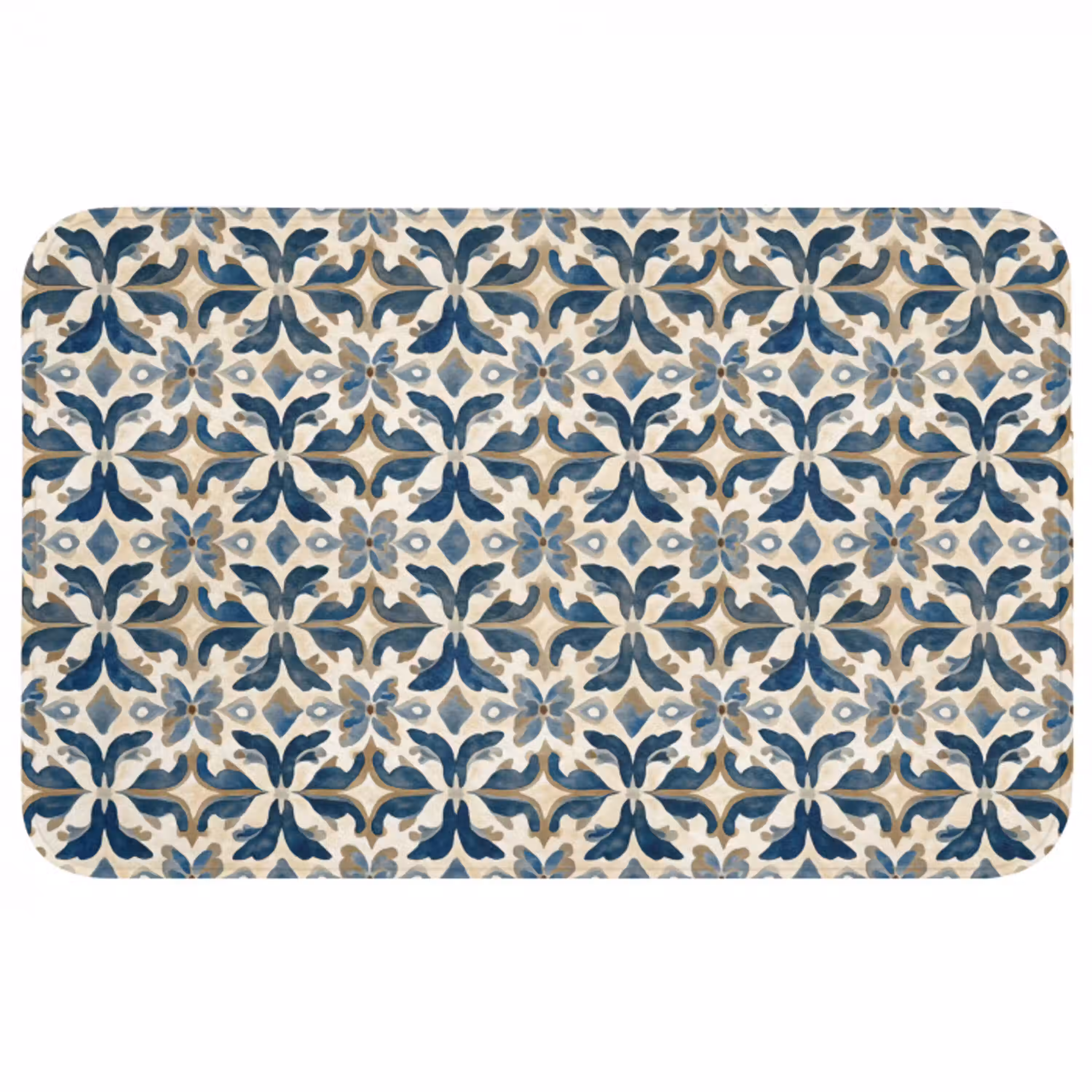 Tegel - Patroon - Blauw - Beige Badmat middel 997 -3d