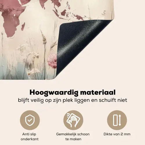 Wereldkaart - Roze - Bloemen Inductie beschemer met haakjes klein -ky-onderkant-nl