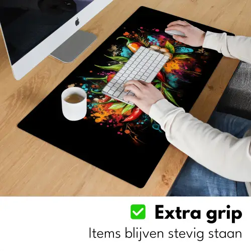 Groente - Peper - Knoflook - Graffiti - Verf - Kleurrijk Muismat XXL klein -sfeer3