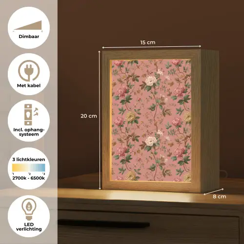 Klassiek - Botanisch - Roze Light Box met kabel (Tafellamp) klein 925 -USP_NL