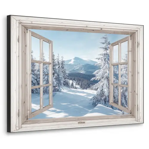 Doorkijk - Winter - Landschap - Natuur - Berg - Bomen - Wit Textielframe zwart klein -3d