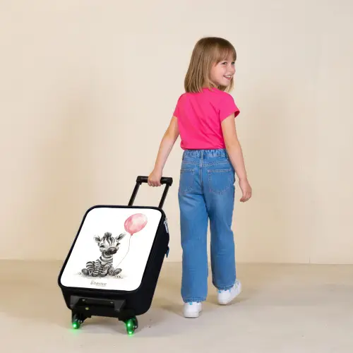 Zebra met roze ballon Kinderkoffer - Zwart klein -sfeer1