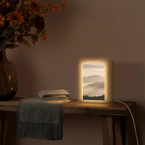 Bergen - Mist - Zonnestralen Light Box met kabel (Tafellamp) klein -sfeer4
