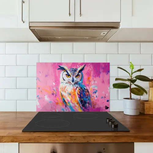 Uil - Roze - Blauw - Verf - Abstract keuken achterwand spatscherm klein -sfeer2