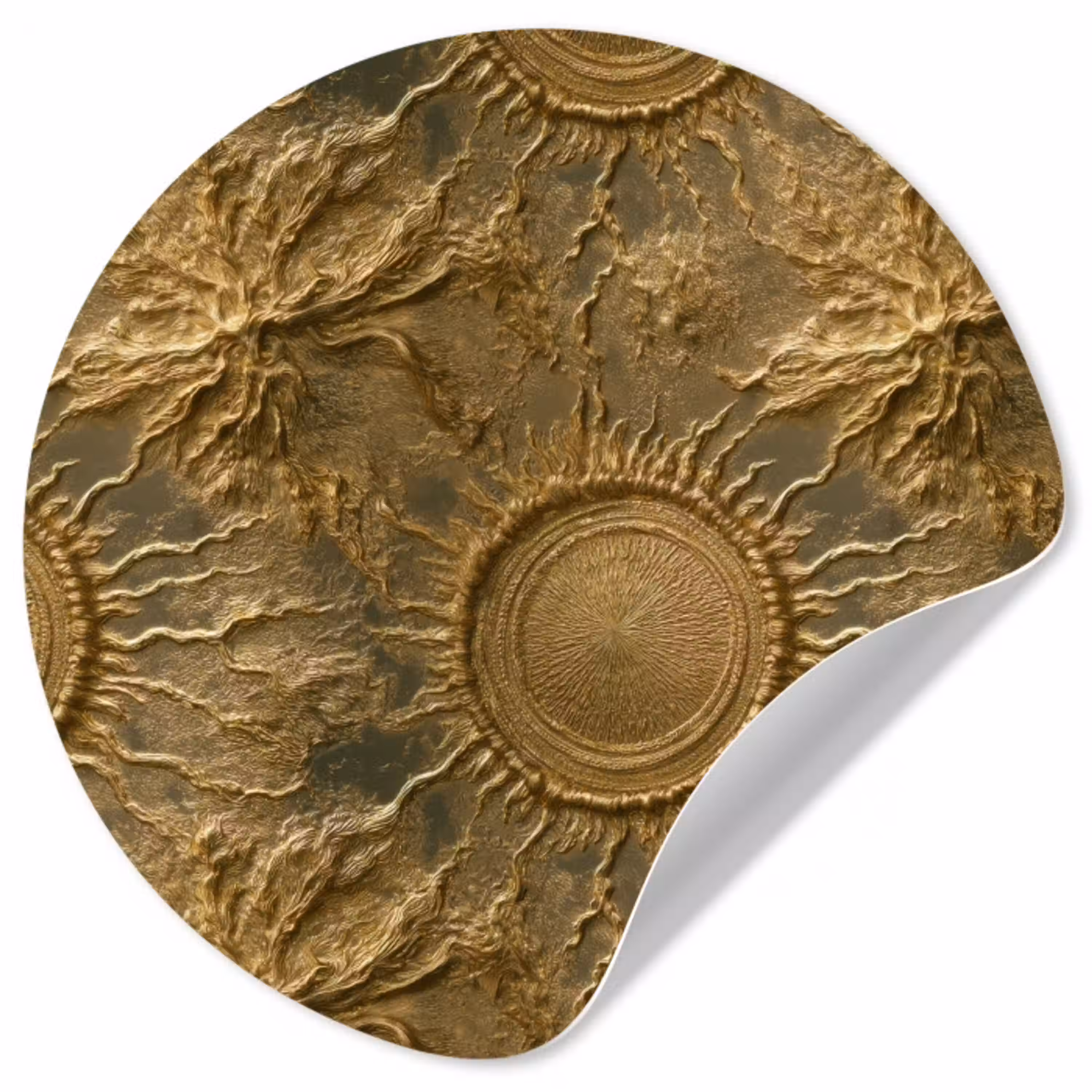 Zon - Reliëf - Antiek - Goud Wandcirkel behangsticker klein 186 -3d
