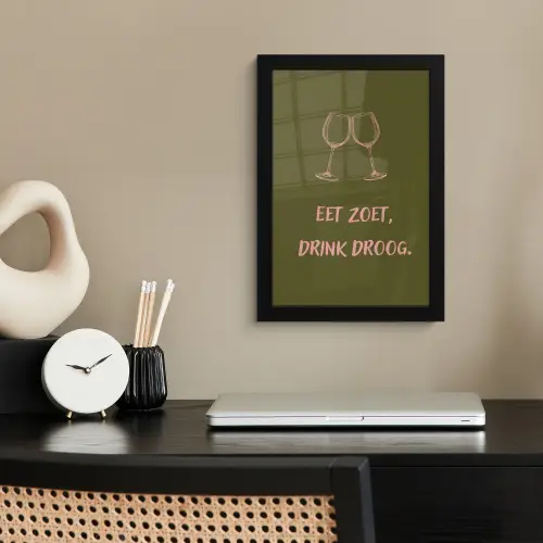 Roze - Groen - Wijn - Quote fotolijst zwart zonder passe partout klein -sfeer1
