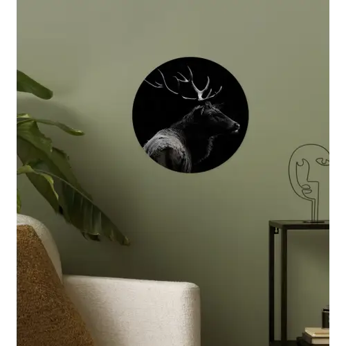 Hert - Zwart - Portret - Gewei - Dieren Wandcirkel behangsticker klein -sfeer2