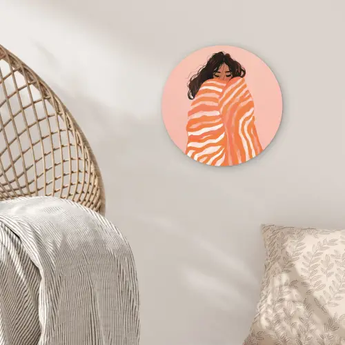 Meisje - Deken - Gestreept - Oranje Wandcirkel kunststof plaat 5mm dik klein -sfeer5