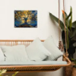 Boom - Levensboom - Blauw - Goud tuinposter los doek klein -sfeer7
