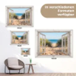 Doorkijk - Strand - Zee - Duinen - Zand - Water - Helmgras tuinposter los doek klein -Xsfeer9_DE