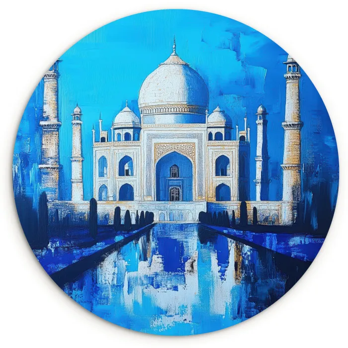 Taj Mahal - Ramadan - Blauw - Islamitische Wandcirkel kunststof plaat 5mm dik klein -3d
