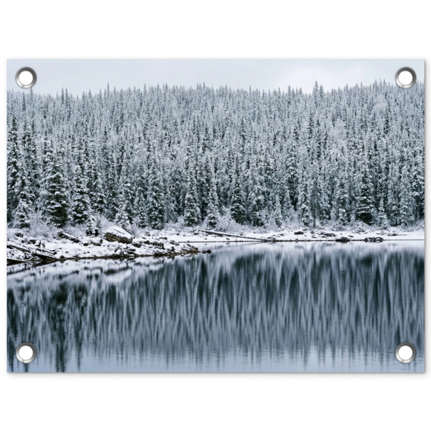 Bos - Reflectie - Meer - Winter - Serene tuinposter los doek klein -3d