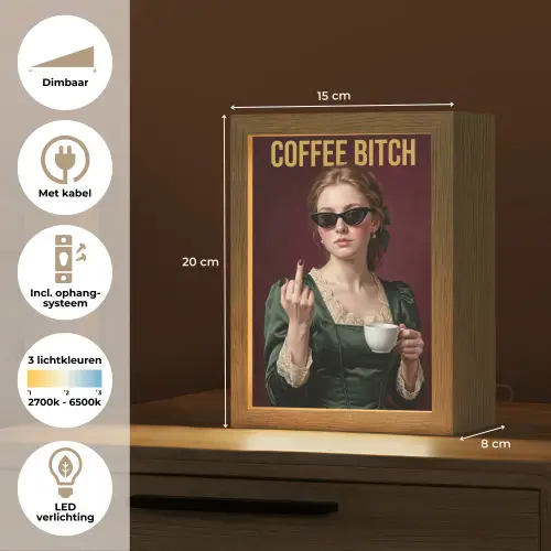 Koffie - Vrouw - Middelvinger Light Box met kabel (Tafellamp) klein -USP_NL