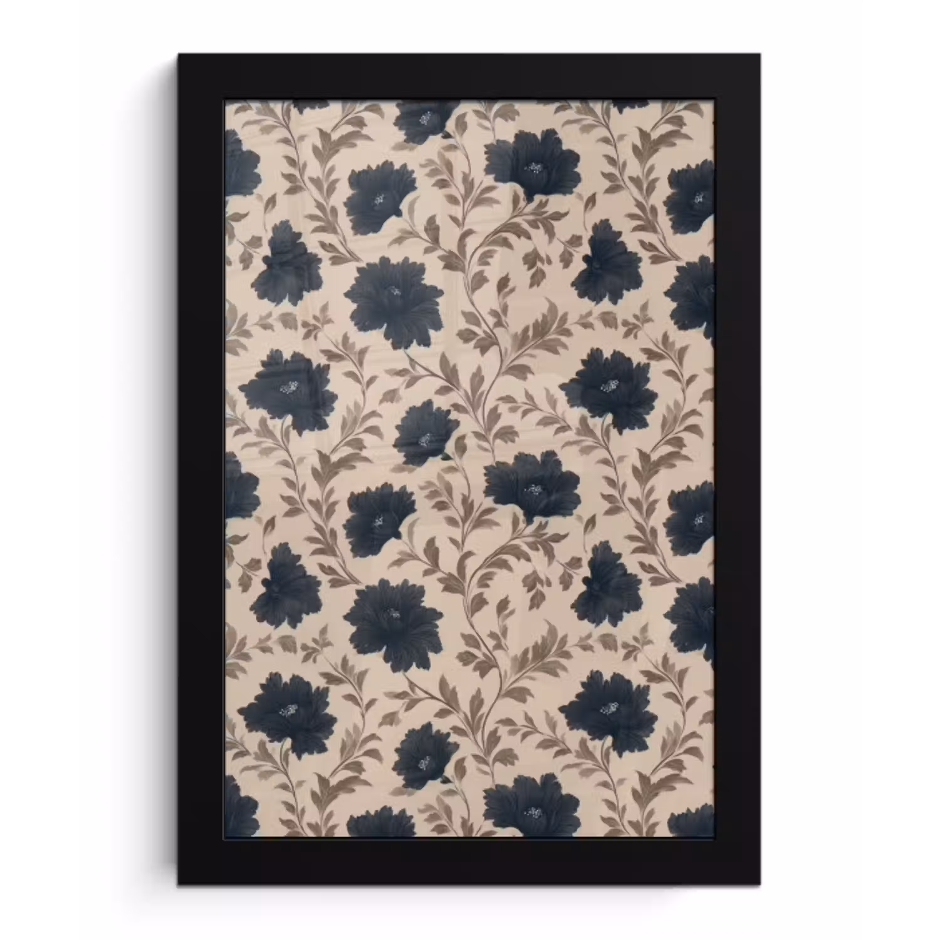 Motief - Bloemen - Zwart - Beige fotolijst zwart zonder passe partout klein 224 -3d