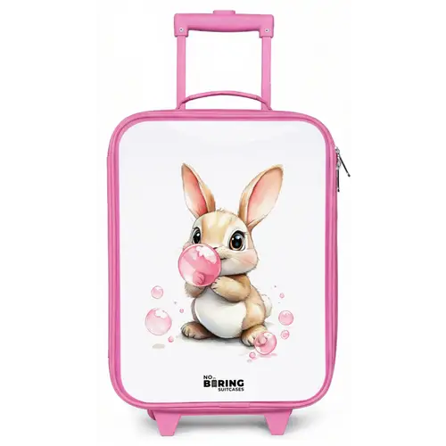 Bruin konijntje met roze bellen Kinderkoffer - Roze klein -zz3dotto