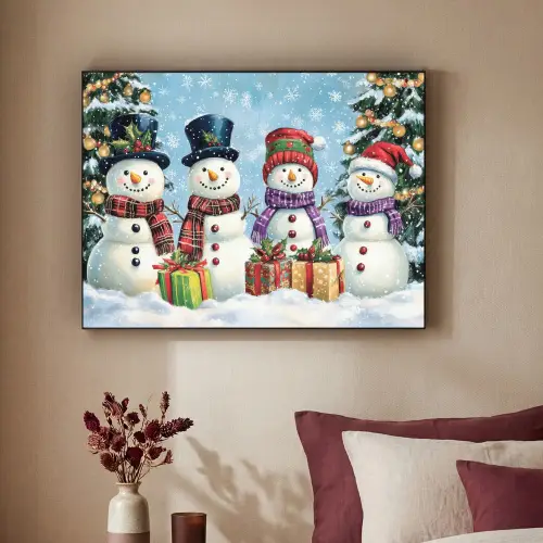 Vrolijk -  Sneeuw - Kleurrijk Textielframe - compleet frame klein -sfeer1