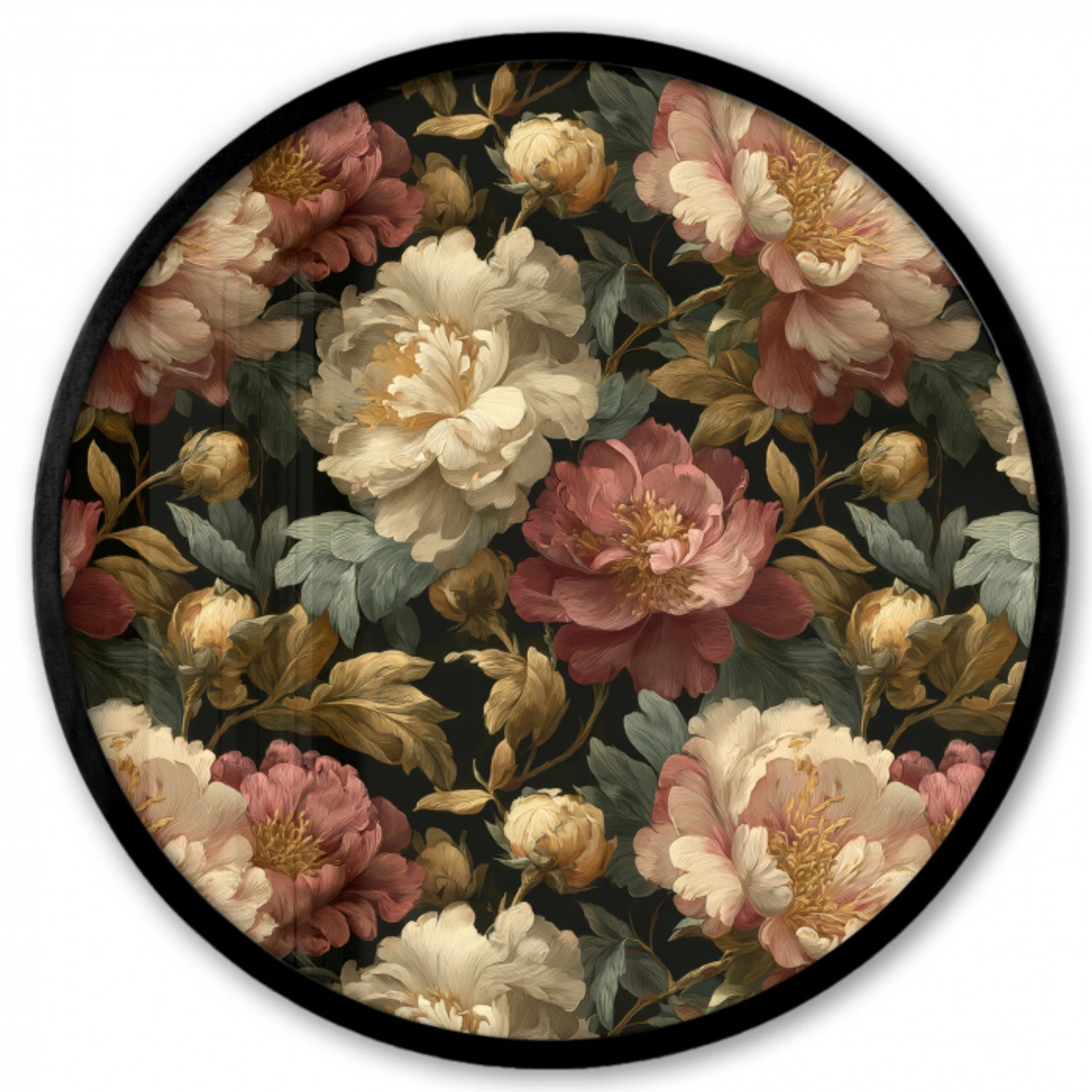 Bloemen - Barok - Patroon - Roze - Crème Fotolijst rond zonder passe partout klein 856 -3d