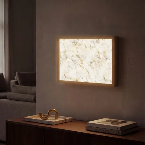 Goud - Licht - Nerf - Marmer Light Box met batterij (Wandlamp) middel 907 -sfeer1