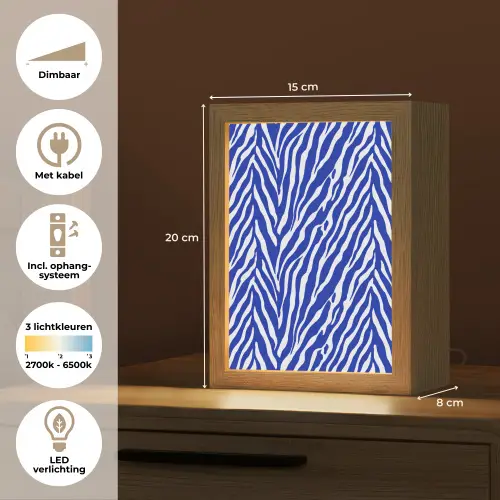 Zebra - Patroon - Kobalt - Blauw Light Box met kabel (Tafellamp) klein 925 -USP_NL