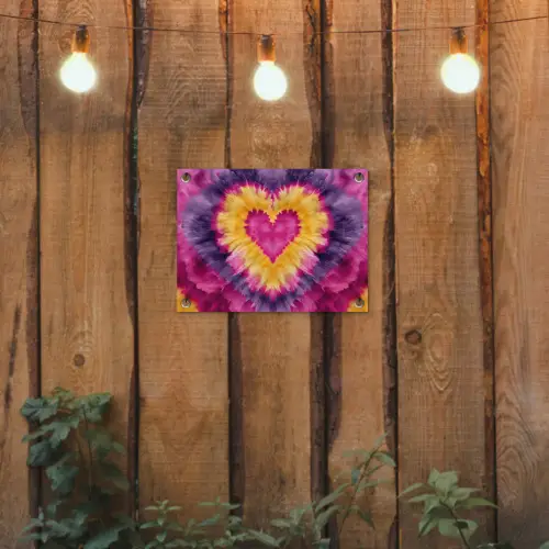 Tie dye - Hartvorm - Vlammen - Oranje tuinposter los doek klein -sfeer1