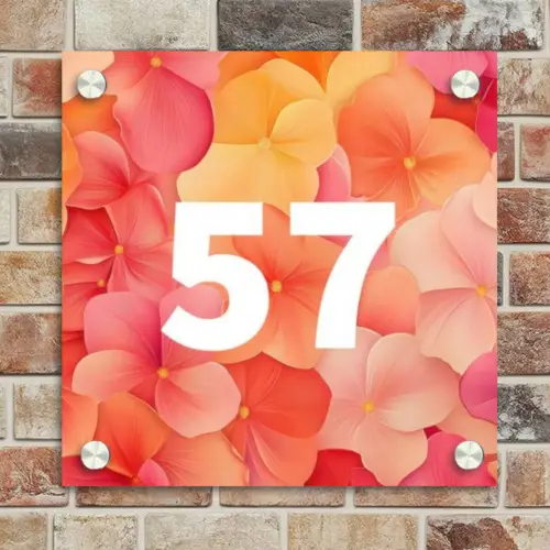 Oranje bloemenmix - Traditioneel Naambord Vierkant klein -sfeer2