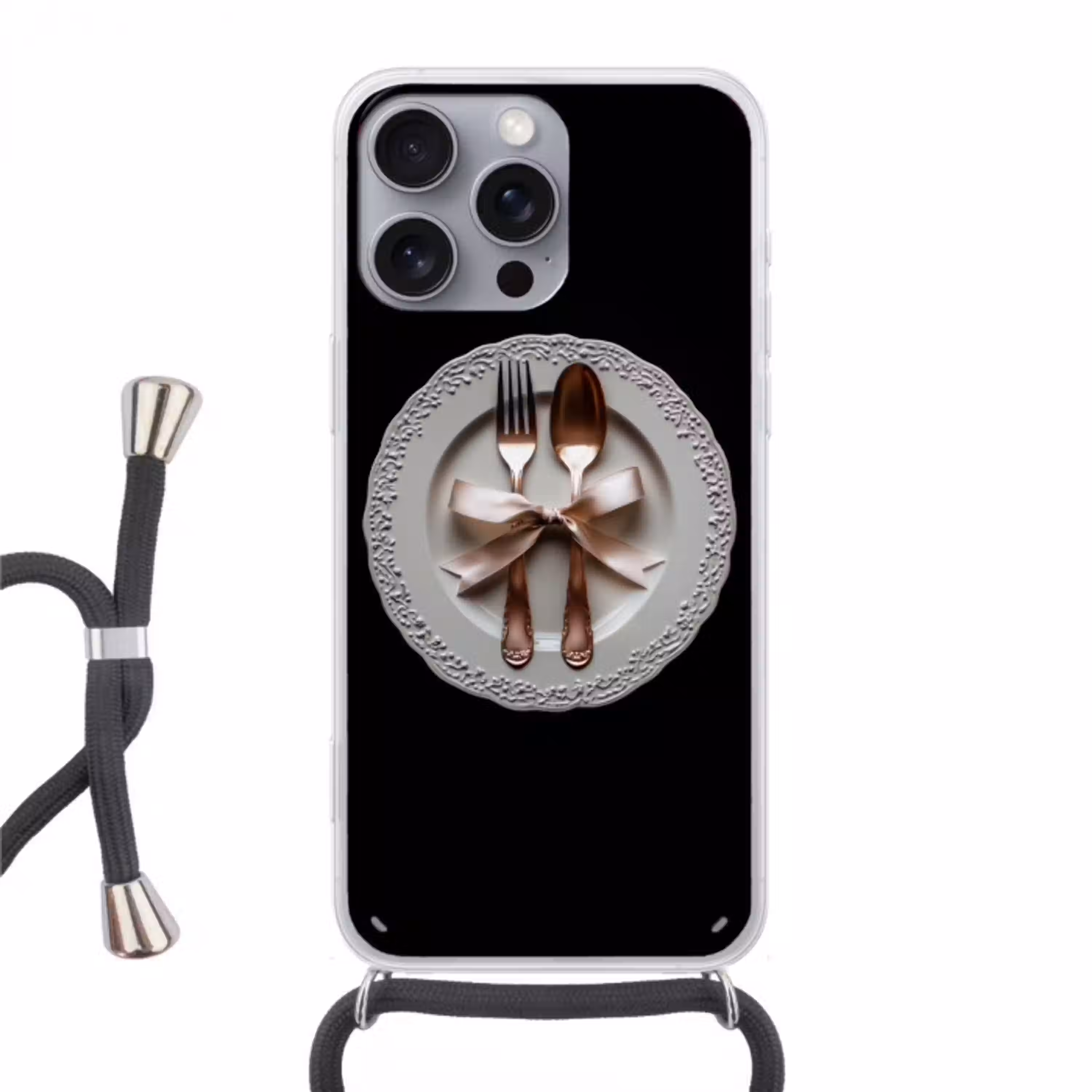 Rose - Strik - Bestek Hoesje iPhone 16 Pro Max met koord klein -3d