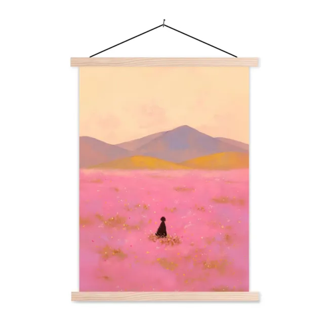 Hanging Poster - Flower meadow - Hills - Silhouette - Pink
