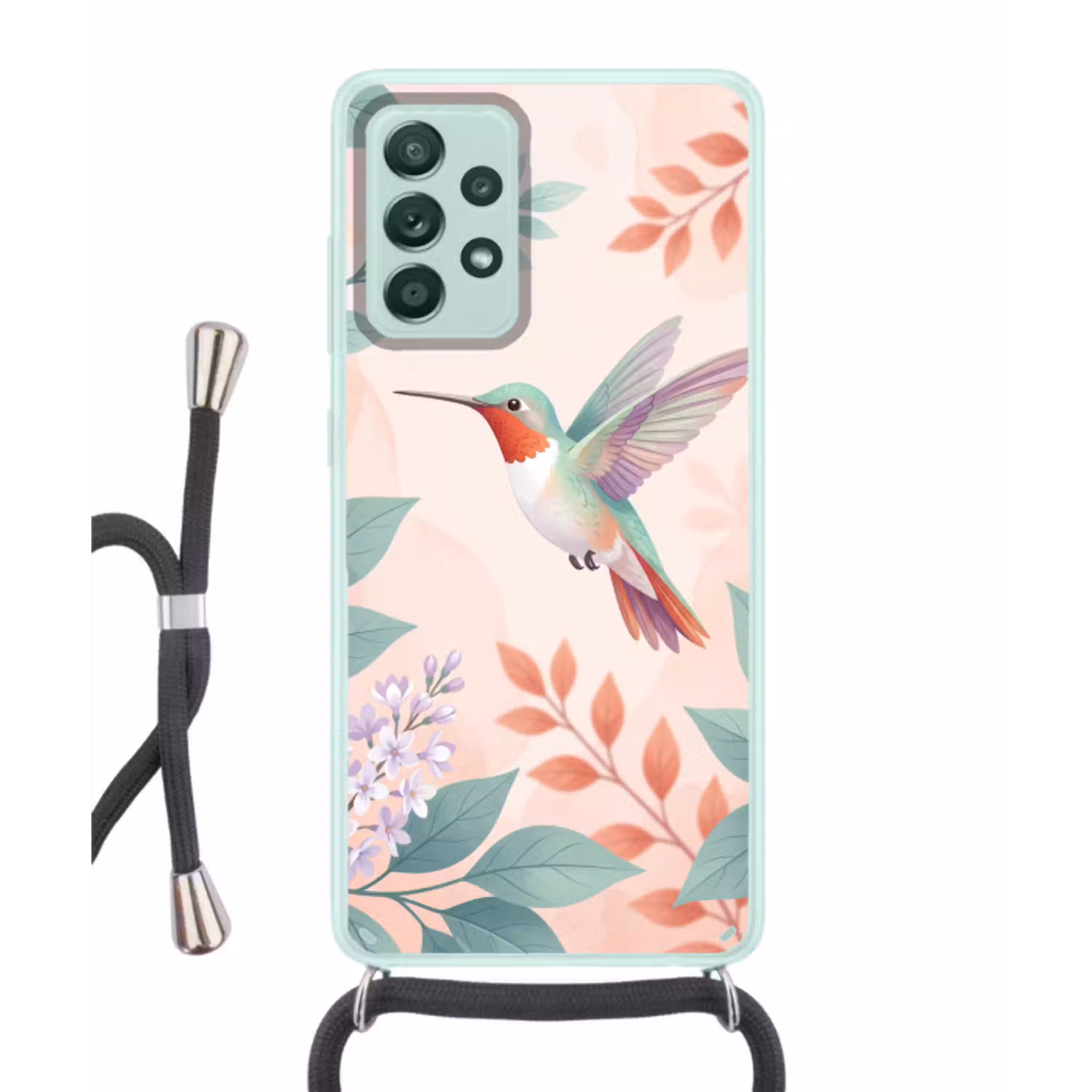 Kolibrie - Vliegen - Natuur - Illustratie - Kleurrijk Hoesje Samsung Galaxy A52 met koord klein -3d