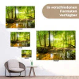 Zonnestralen in een groen bos tuinposter los doek klein -Xsfeer9_DE