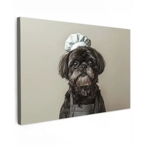 Kokskleding - Zwart - Hondje Tuinposter op houten frame 2 cm dik klein -3d