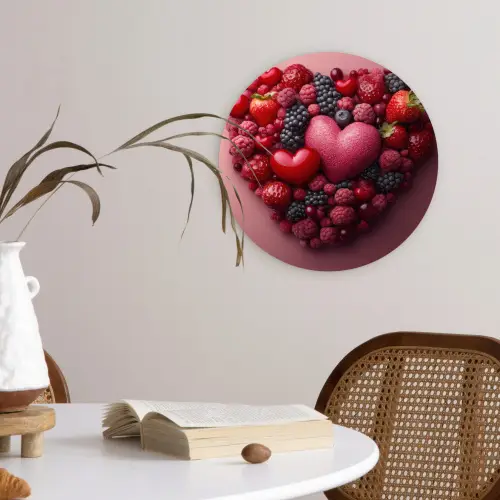 Fruit - Hartjes - Aardbeien - Frambozen - Bosbessen Wandcirkel kunststof plaat 5mm dik klein -sfeer4